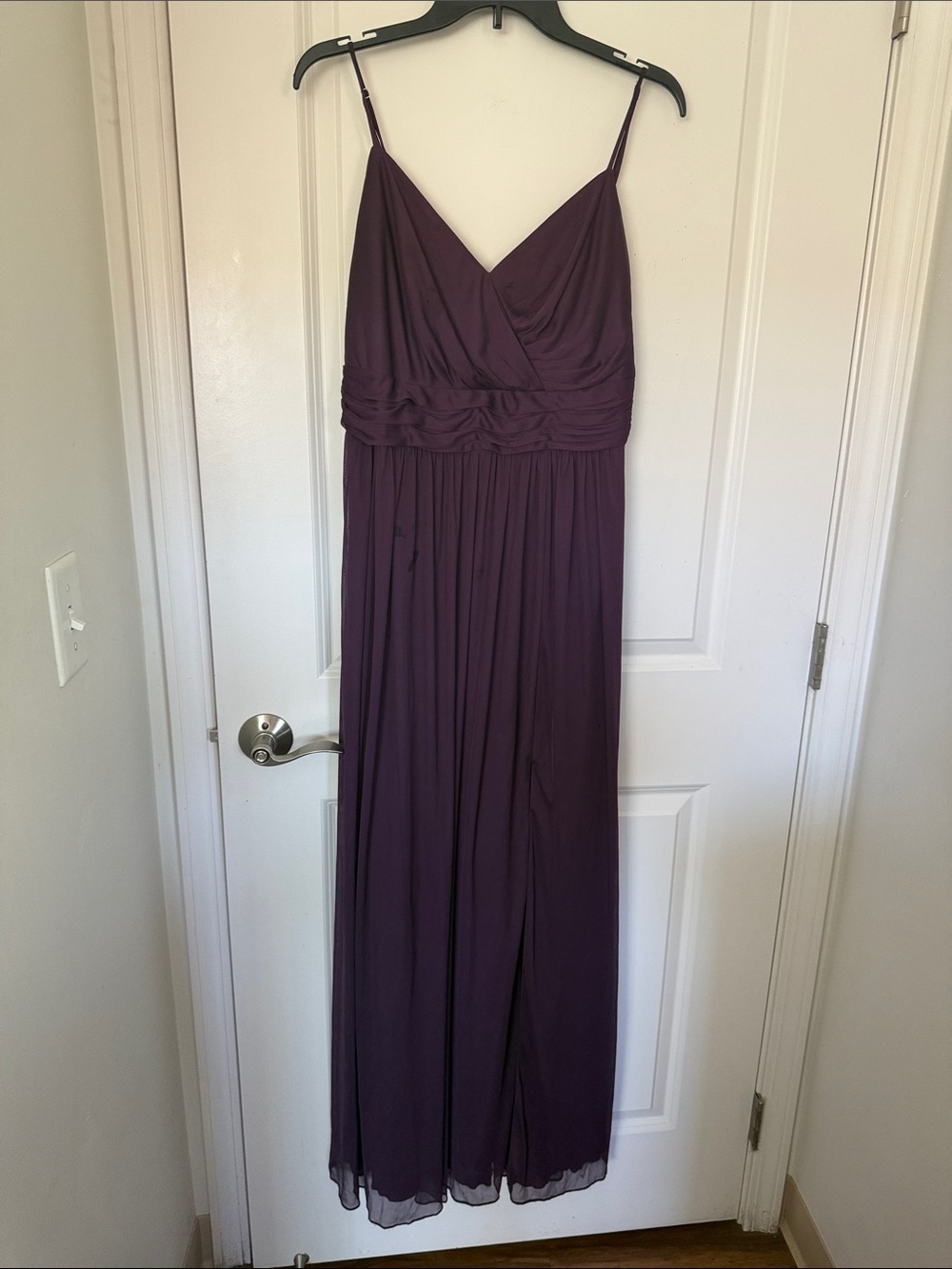 David's Bridal Plum Spaghetti-Strap Maxi Dress